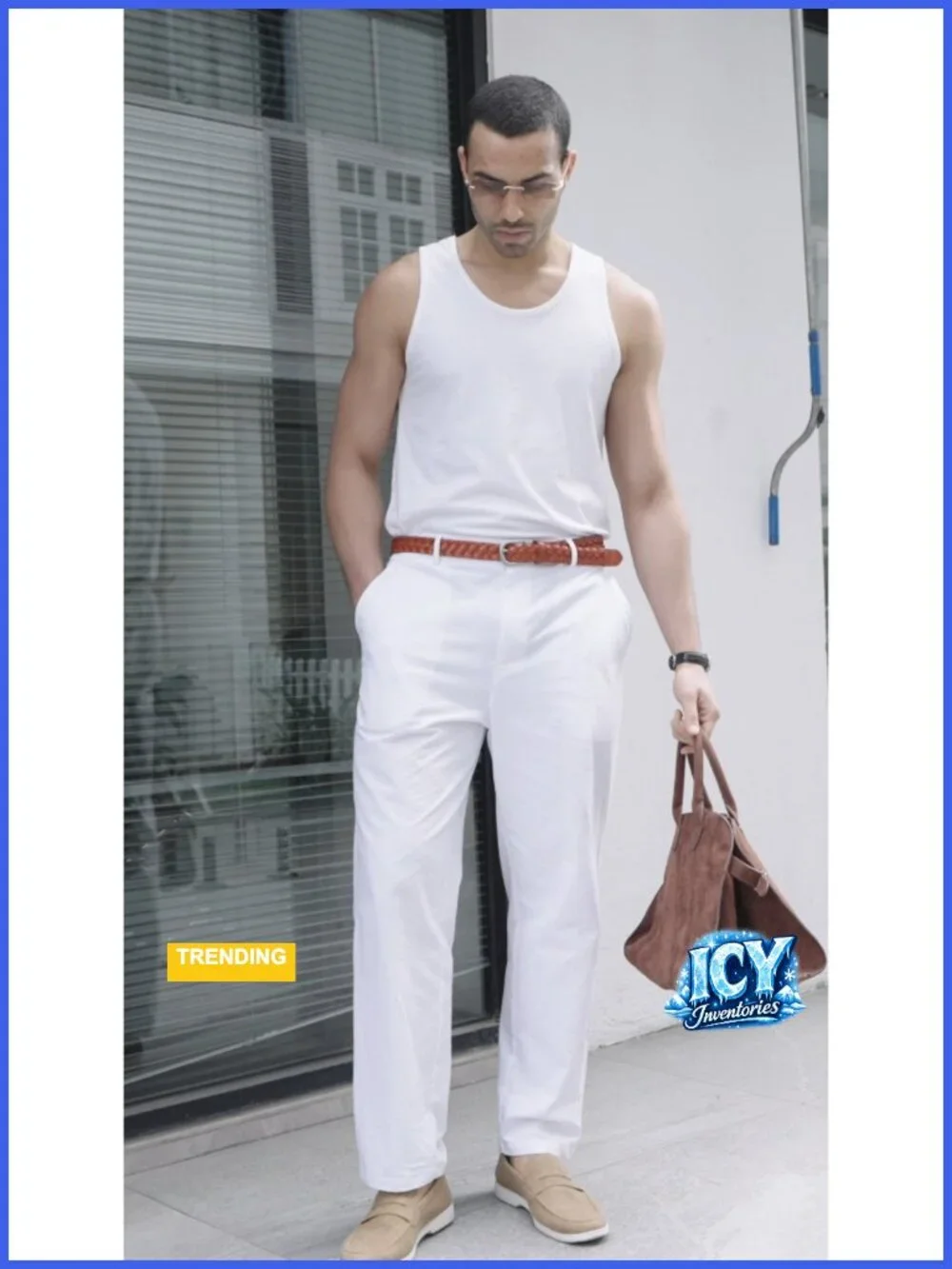 Men's Linen Cotton Elastic Waist Straight Leg Casual Pants with Pockets